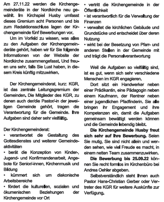 Artikel zur Wahl des Kirchengemeinderats